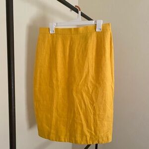 Harve Benard Vintage Yellow 100% Linen Midi Pencil Skirt Lined Size 14